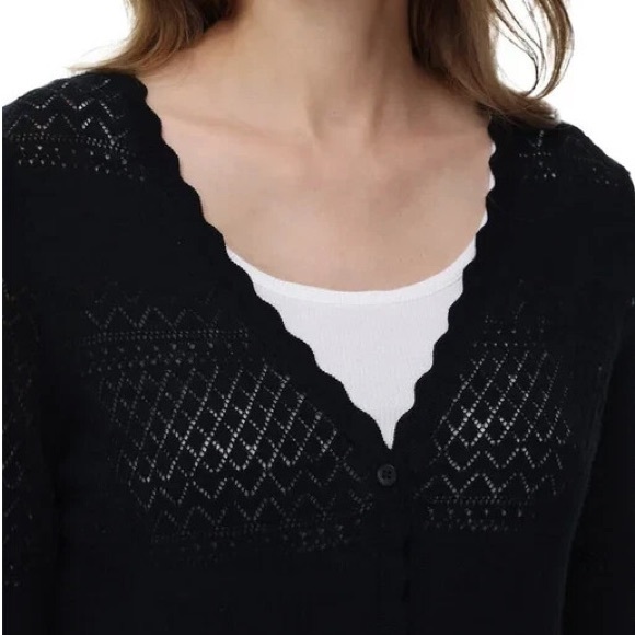 Frye Women's Pointelle Cardigan, Black Beauty, 100% Cotton Size XL - Picture 3 of 11